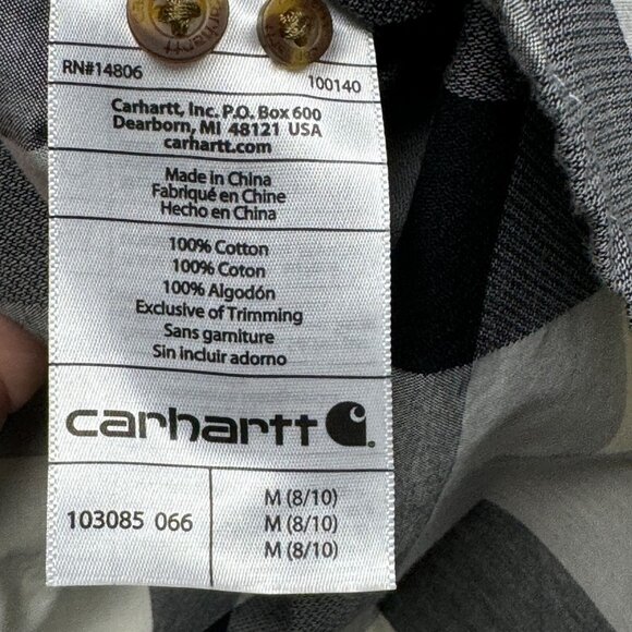 Carhartt Men’s Black Gray Buffalo Plaid Long Sleeve Button-Up Shirt M - Picture 7 of 12